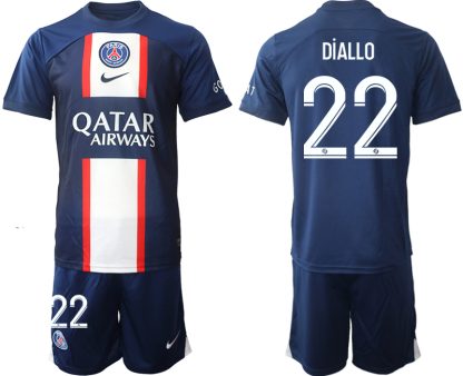 DiALLO #22 Moški Nogometni dresi Paris Saint-Germain PSG Domači 2023 Kratek Rokav + Kratke hlače