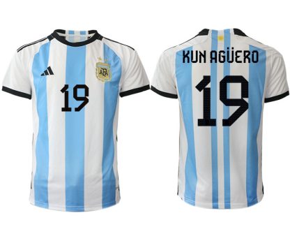 Moški Nogometni dresi Argentina Domači SP 2022 Kratek Rokav KUN AGÜERO 19
