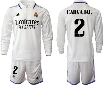 Moški Nogometni dresi Real Madrid Domači 2023 Dolgi Rokav + Kratke hlače CARVAJAL 2