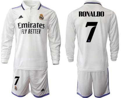 Moški Nogometni dresi Real Madrid Domači 2023 Dolgi Rokav + Kratke hlače RONALDO 7