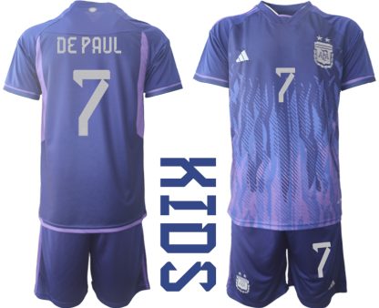 Otroški Nogometni dresi Argentina Gostujoči SP 2022 Kratek Rokav + Kratke hlače DE PAUL 7