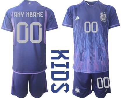 Poceni Otroški Nogometni dresi Argentina Gostujoči SP 2022 Kratek Rokav + Kratke hlače