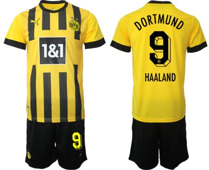 Moški Nogometni dresi Borussia Dortmund Domači 2023 Kratek Rokav + Kratke hlače HAALAND 9