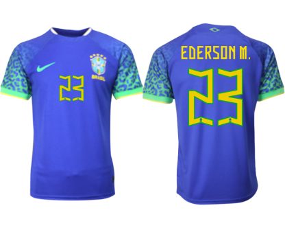 Moški Nogometni dresi Brazilija Gostujoči SP 2022 Kratek Rokav EDERSON M.23