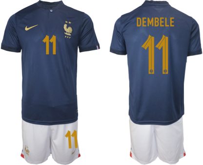 Moški Nogometni dresi Francija Domači SP 2022 Kratek Rokav + Kratke hlače DEMBELE 11
