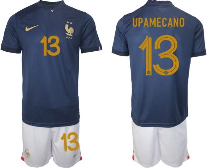 Moški Nogometni dresi Francija Domači SP 2022 Kratek Rokav + Kratke hlače UPAMECANO 13