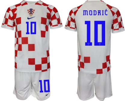 Moški Nogometni dresi Hrvaška Domači SP 2022 Kratek Rokav + Kratke hlače MODRIC 10