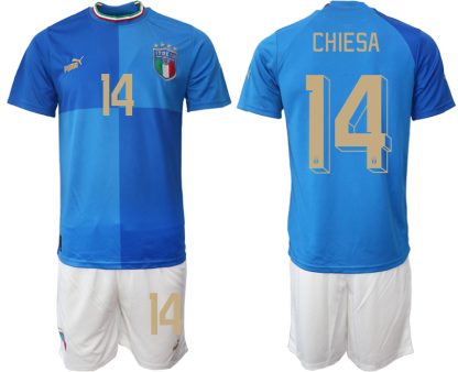Moški Nogometni dresi Italija Domači SP 2022 Kratek Rokav + Kratke hlače CHIESA 14