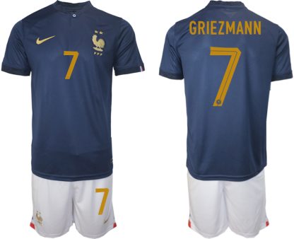 Moški Nogometni dresi kompleti Francija Domači SP 2022 Kratek Rokav + Kratke hlače GRIEZMANN 7