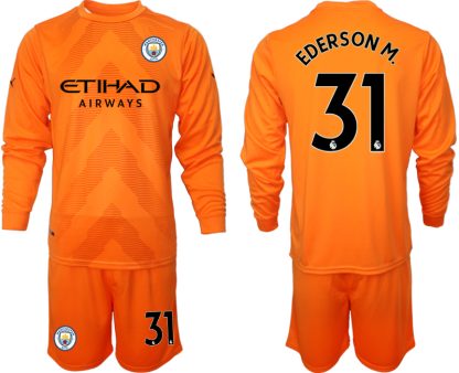 Moški Nogometni dresi Manchester City Vratar Gostujoči 2023 Dolgi Rokav + Kratke hlače EDERSON M.31