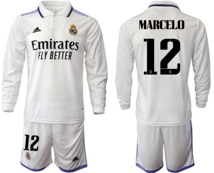 Moški Nogometni dresi Real Madrid Domači 2023 Dolgi Rokav + Kratke hlače MARCELO 12
