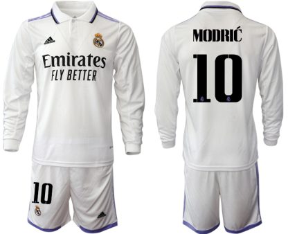 Moški Nogometni dresi Real Madrid Domači 2023 Dolgi Rokav + Kratke hlače MODRIĆ 10