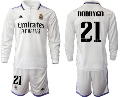 Moški Nogometni dresi Real Madrid Domači 2023 Dolgi Rokav + Kratke hlače RODRYGO 21