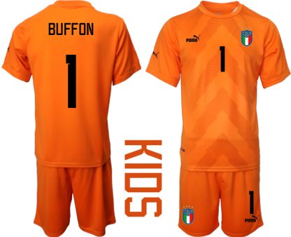Otroški Nogometni dresi kompleti Italija Vratar Gostujoči 2023 Kratek Rokav + Kratke hlače BUFFON 1