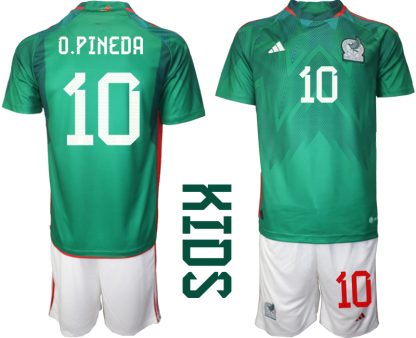 Otroški Nogometni dresi Mehika Domači SP 2022 Kratek Rokav + Kratke hlače O.PINEDA 10
