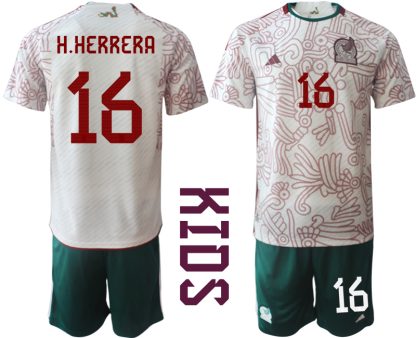 Otroški Nogometni dresi Mehika Gostujoči SP 2022 Kratek Rokav + Kratke hlače H.HERRERA 16