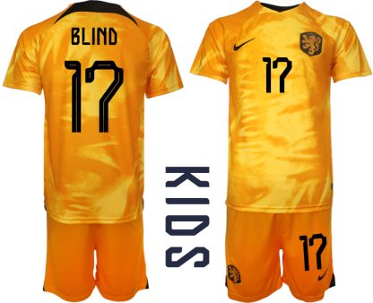 Otroški Nogometni dresi Nizozemska Domači SP 2022 Kratek Rokav + Kratke hlače BLIND 17