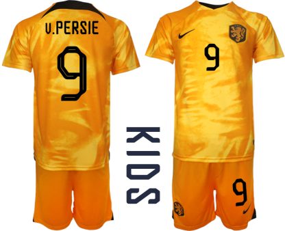 Otroški Nogometni dresi Nizozemska Domači SP 2022 Kratek Rokav + Kratke hlače V.PERSIE 9