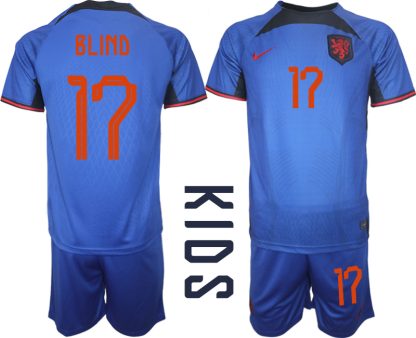 Otroški Nogometni dresi Nizozemska Gostujoči SP 2022 Kratek Rokav + Kratke hlače BLIND 17