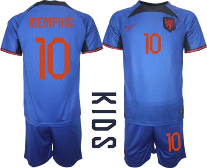Otroški Nogometni dresi Nizozemska Gostujoči SP 2022 Kratek Rokav + Kratke hlače MEMPHIS 10