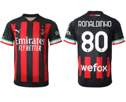 Poceni-Moski-Nogometni-dresi-kompleti-AC-Milan-Domaci-2023-Kratek-Rokav-RONALDINHO-80