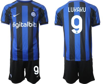 Poceni-Moski-nogometni-dresi-kompleti-Inter-Milan-Domaci-2023-Kratek-Rokav-Kratke-hlace-LUKAKU-9