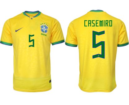 Moški Nogometni dresi Brazilija Domači SP 2022 Kratek Rokav CASEMIRO 5