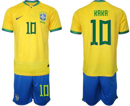 Moški Nogometni dresi Brazilija Domači SP 2022 Kratek Rokav + Kratke hlače KAKA‘ 10