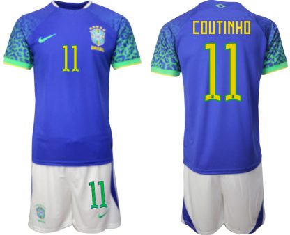 Moški Nogometni dresi Brazilija Gostujoči SP 2022 Kratek Rokav + Kratke hlače COUTINHO 11