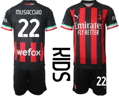 Otroški Nogometni dresi AC Milan Domači 2022-23 Kratek Rokav + Kratke hlače MUSACCHIO 22