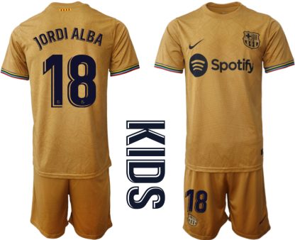 Otroški Nogometni dresi Barcelona Gostujoči 2023 Kratek Rokav + Kratke hlače JORDI ALBA 18