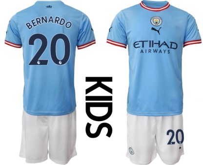 Otroški Nogometni dresi Manchester City Domači 2023 Kratek Rokav + Kratke hlače BERNARDO 20