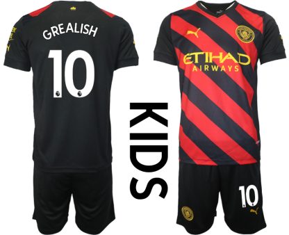 Otroški Nogometni dresi Manchester City Gostujoči 22-23 Kratek Rokav + Kratke hlače GREALISH 10