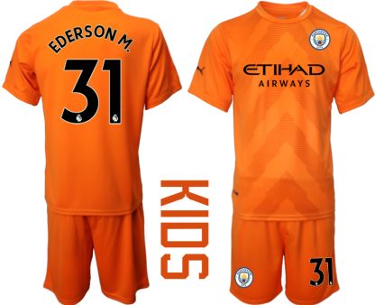 Otroški Nogometni dresi Manchester City Vratar Gostujoči 22-23 Kratek Rokav + Kratke hlače EDERSON M.31