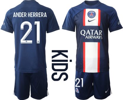 Otroški Nogometni dresi Paris Saint-Germain PSG Domači 2023 Kratek Rokav + Kratke hlače ANDER HERRERA 21