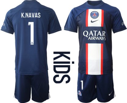 Otroški Nogometni dresi Paris Saint-Germain PSG Domači 2023 Kratek Rokav + Kratke hlače K.NAVAS 1