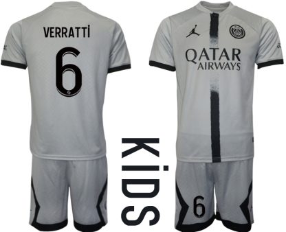 Otroški Nogometni dresi Paris Saint-Germain PSG Gostujoči 2023 Kratek Rokav + Kratke hlače VERRATTI 6