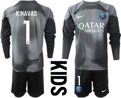 Otroški Nogometni dresi prodajo Paris Saint-Germain PSG Vratar Domači 2023 Dolgi Rokav + Kratke hlače K.NAVAS 1