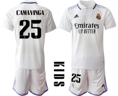 Otroški Nogometni dresi Real Madrid Domači 2023 Kratek Rokav + Kratke hlače CAMAVINGA 25
