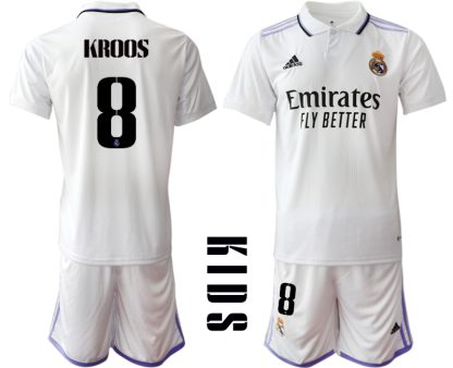 Otroški Nogometni dresi Real Madrid Domači 2023 Kratek Rokav + Kratke hlače KROOS 8