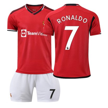 Kupiti-Otroski-Nogometni-dresi-Manchester-United-Domaci-Kratek-Rokav-Kratke-hlace-2023-24-RONALDO-7