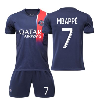 Poceni-Moski-Nogometni-dresi-kompleti-Paris-Saint-Germain-PSG-Domaci-dresi-tisk-MBAPPE-7-2023-24