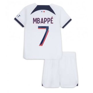 Kupiti-Poceni-Paris-Saint-Germain-Otroski-Nogometni-dresi-kompleti-PSG-Gostujoci-2023-24-Kylian-Mbappe-