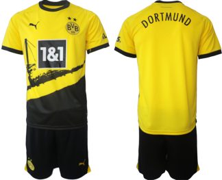 Poceni-Moski-Nogometni-dresi-Borussia-Dortmund-Domaci-2023-24-Kratek-Rokav-Kratke-hlace