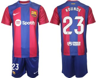 Kupiti-Prodajo-Moski-Nogometni-dresi-komplet-Barcelona-Domaci-2023-24-z-imenom-KOUNDE-23