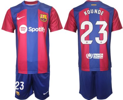 Kupiti-Prodajo-Moski-Nogometni-dresi-komplet-Barcelona-Domaci-2023-24-z-imenom-KOUNDE-23