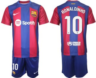 Kupiti-Prodajo-Moski-Nogometni-dresi-komplet-Barcelona-Domaci-2023-24-z-imenom-RONALDINHO-10