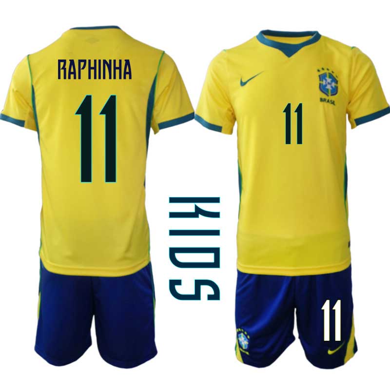 Kupiti-Prodajo-Otroski-Nogometni-dresi-kompleti-Brazilija-Raphinha-Belloli-11-Domaci-SP-2026
