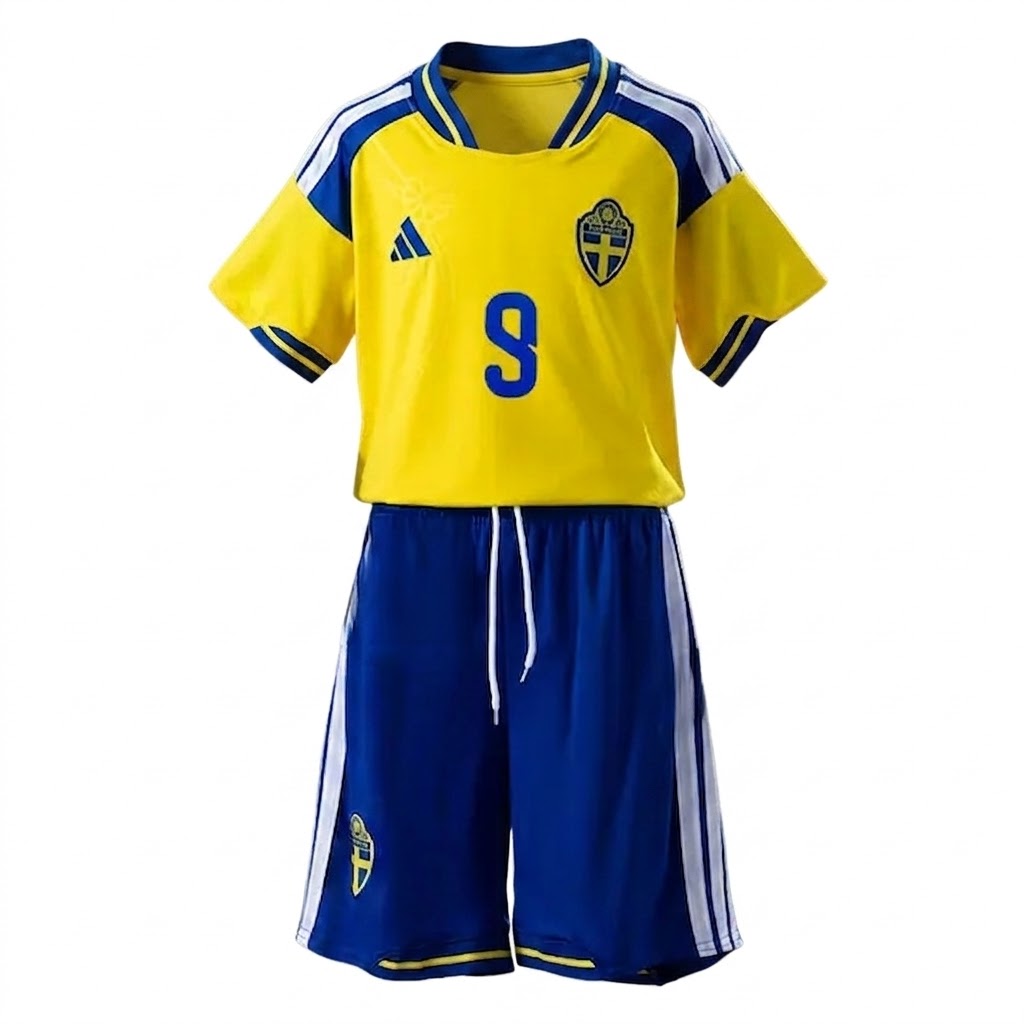 Kupiti-Prodajo-Svedska-SP-2026-nogometni-dresi-kompleti-Otroski-Alexander-Isak-9-Domaci